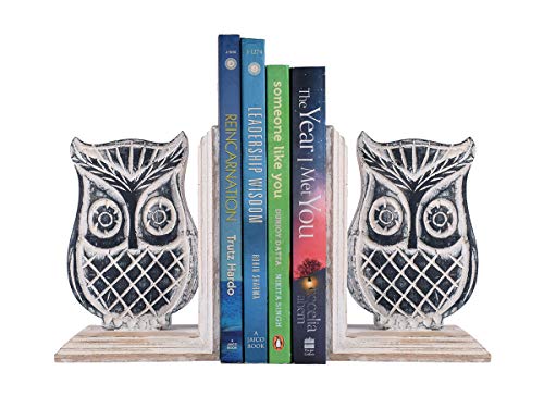 storeindya Wooden Book Ends CD DVD Stand Rack Shelf Decorative Display Pair Bookend Bookshelf Holder Home Office School Library Desk Tabletop Organizer Handcrafted (Owl Shaped)