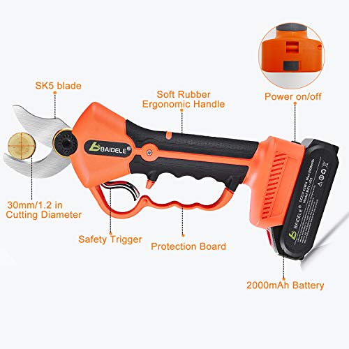 Professionele Snoerloze Elektrische Snoeischaar, 30 mm Snijdiameter Elektrische Snoeischaar, 2 STUKS Reserve 2000 mAh… - Afbeelding 3