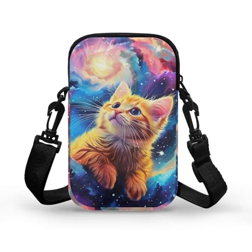 Image of Xpyiqun Cat Purse Crossbody Cell Phone Bag for Women Wallet Shoulder Handbag Galaxy Starry Canvas Messenger Bags Small Cross Body Pouch Zipper Roomy Pockets Travel Organizer Sling Satchel
