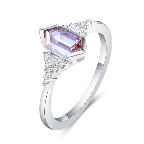 IRROYA Art Deco Alexandrite Wedding Ring for Women 925 Sterling Silver June Birthstone Engagement Promise Ring for Her Size 8