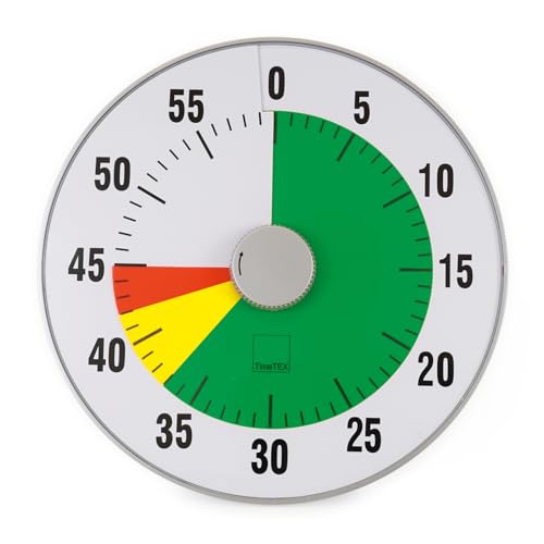 TimeTEX - Reloj de duración XL plateado con disco semáforo | Cuenta regresiva silenciosa de 60 minutos con señal visual y acústica para autosuficiencia | Contenido: temporizador a pilas (tamaño: 32 cm
