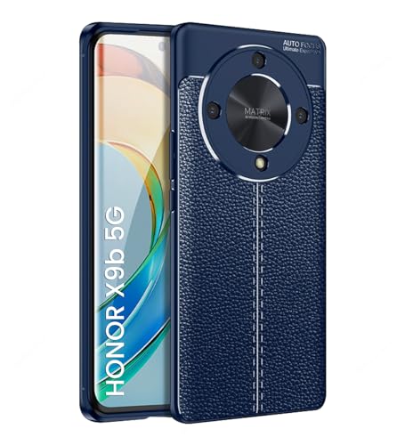 Golden Sand Cover Leather Texture Series Shockproof Armor TPU Back Cover Case for Honor X9b 5G Mobile Phone, Blue- Best and cheap mobile covers in India