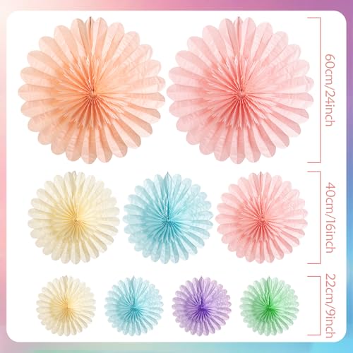 Image of 9PCS Huge Pastel Hanging Paper Fans Decoration Macaron Birthday Party Decorations Rainbow Ice Cream Easter Paper Hanging Decor for Bridal Baby Shower Classroom Home Decor