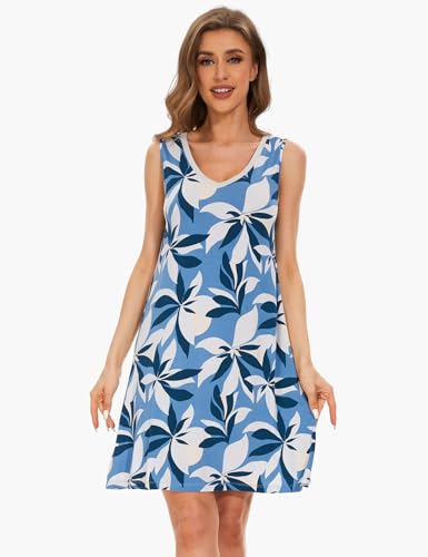 Image of GYS Cooling Bamboo Viscose Nightgowns for Women, Lightweight Sleeveless V Neck Sleep Shirt for Hot Sleepers, Soft Night dress