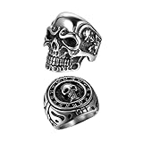 OIDEA 2Pcs Bikers Stainless Steel Gothic Skulls Ring,Black Silver, Size 8-15 (10)
