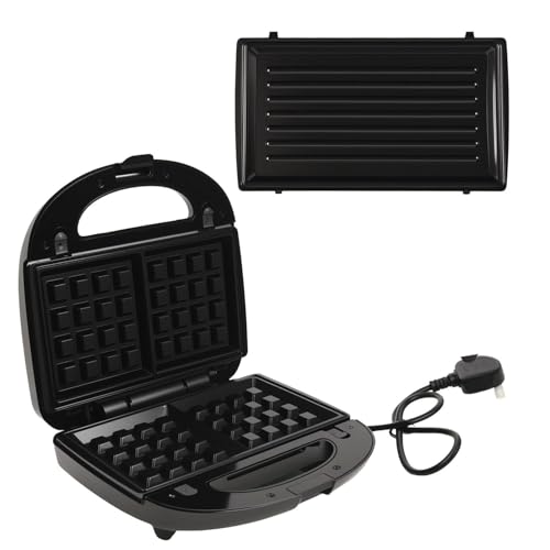 Alivio 3-in-1 Sandwich Maker 850W - Non-Stick Sandwich Maker with Detachable Plates, Compact Design, Easy to Clean & Dishwasher Safe, Double-Sided Heating (Black)
