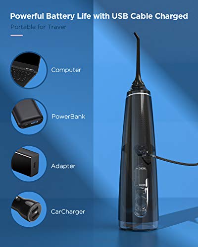 Liberex Cordless Water Flosser - 4 Preprogrammed + 10 DIY Modes, 300ML Tank Portable Waterproof Oral Irrigator, Digital Display, 5 Dental Jet Nozzles, Teeth Cleaner for Travel, USB Rechargeable