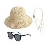 [Design De Mode] Ce Produit A Un Design À La Mode Et Un Chapeau De Paille À Larges Bords, Qui Peut Efficacement Ombrager Et Prévenir Les Rayons Ultraviolets.La Conception De La Corde Coupe-Vent Est Simple Et Pratique, Et Le Chapeau Peut Être Fixé Pour L'Empêcher De Voler Au Vent.Les Lunettes De Soleil Ont Une Forme Classique, Adaptée À Toutes Sortes De Formes De Visage, Ajoutant Un Sens De La Mode.