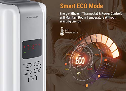 Space Heater, 1500W Oil Filled Radiator Heaters Indoor Portable Electric with Remote, Built-in 24-Hrs Auto On/Off Timer, Digital Thermostat, ECO Mode, Safe and Quiet Heater for Home Office Use, Black - Thumbnail 4