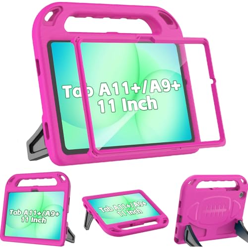 BMOUO Kids Case for Samsung Galaxy Tab A11+ Plus 11 2026/Tab A9+ Plus 11 inch Tablet with Screen Protector Shockproof Lightweight Stand Handle Galaxy Tab A11 Plus/A9 Plus Case for Kids Rose
