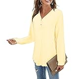 Aniywn Long Sleeve Shirt for Women Button V Neck Casual Loose Fall Tops Blouse Basic Solid Color...