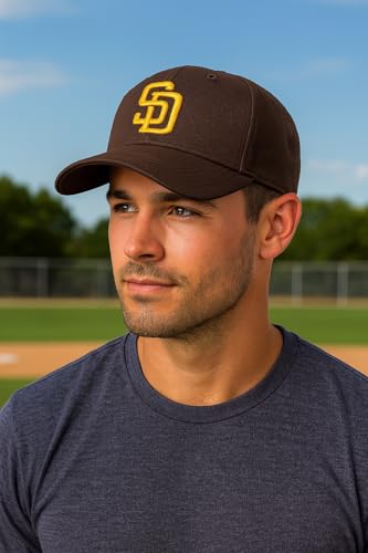Gorra ajustable bordada color marrón con logo San Diego Baseball miniatura 3