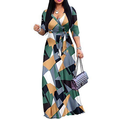 Image of FANDEE Plus Size Maxi Dress for Women Casual Summer Sundress V-Neck 3 /4 Sleeve