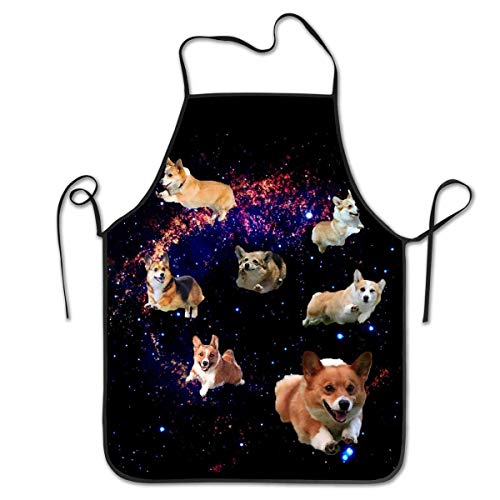 Granbey Galaxy Welsh Corgis Chef Bib Apron Cute Puppies Kitchen Cooking Apron Custom Bbq Baking Aprons Funny Dog Animal Apron Beautiful Space Print Universe Aprons For Women Men Teens #TOP7