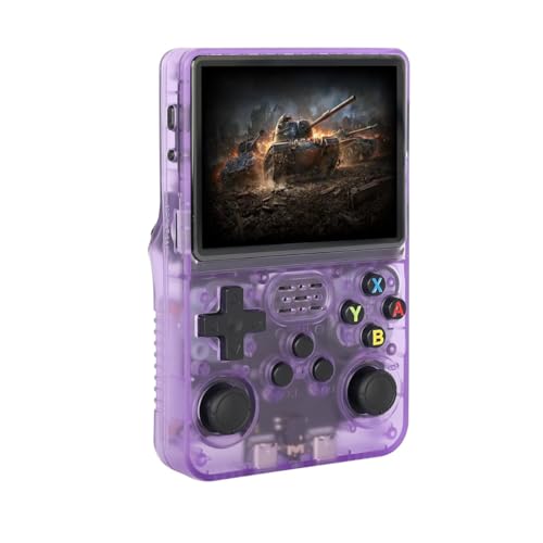 Uchykuxe R36S レトロハンドヘルドゲーム機 11以上のシミュレータ、日本語など多くの言語をサポート、64GB TFカード、EmuELEC-Linuxシステムをサポート、オープンソースシステムと3.5インチ IPSスクリーン、ミニビデオコンソール、デュアル3Dジョイスティック (パープル)