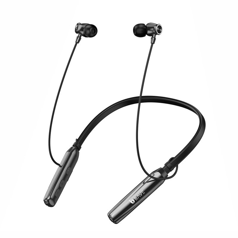 BAVE BNB03 Bluetooth Wireless Neckband Earphones | 48H Playtime, Deep Bass, 13mm Drivers, HD Calls, Type-C Fast Charging, Dual Device Pairing & Magnetic Earbuds with Mic (Black)