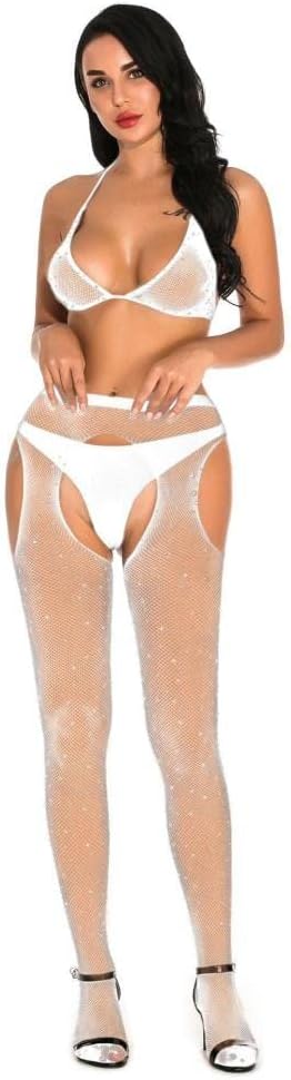 Women'S Lingerie Sexy Stockings Open File Net Pants Fine Net Fishnet Stockings White