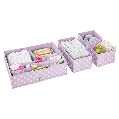 mDesign bac de rangement en lot de 2 – rangement pour tiroirs à pois avec chacun 2 compartiments – organiseur de tiroir pour la chambre pour enfant, pour vêtements et accessoires – violet et blanc
