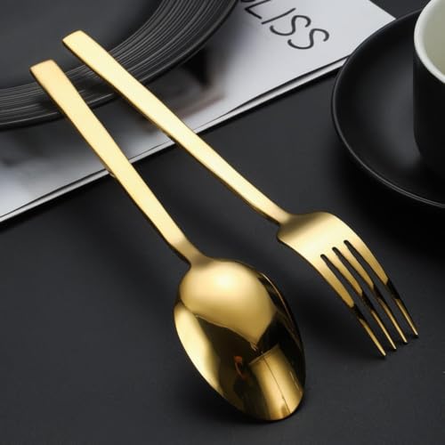 Image of Clovis Stainless Steel Flatware Set 4 Pieces, Titanium Plated Mirror Finish, Cutlery Set for 1 with Knife Fork Spoon and Teaspoon, Gold