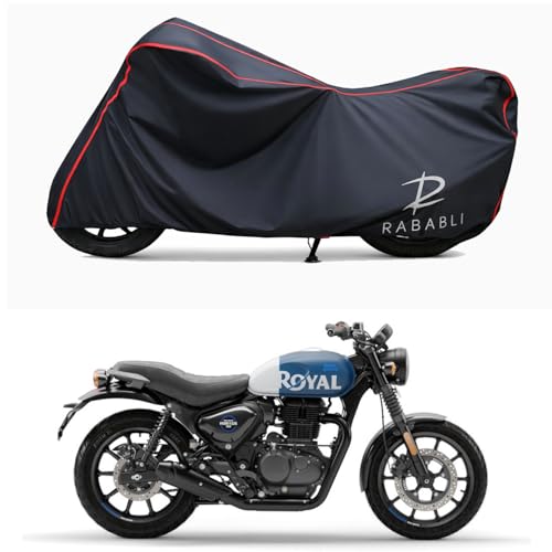 Image of Waterproof Bike Body Cover Compatible for | Royal Enfie Hunter 350 | Taffeta Fabric, Red Piping Design, Bottom Elastic Fit | Dustproof, Sun UV & Rain Protection for All Bikes