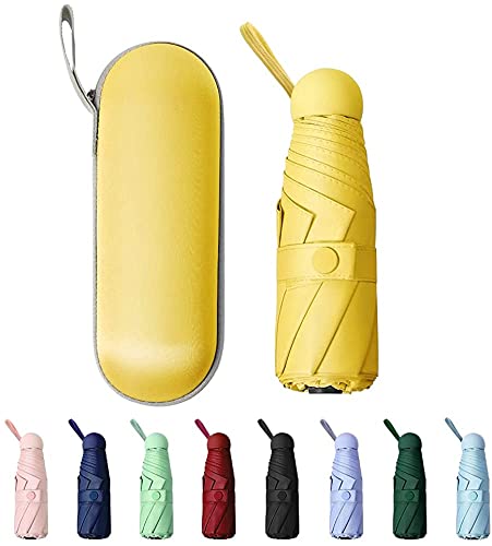Mini parapluie de voyage pliable coupe-vent, parapluie de soleil et pluie, compact portable pour femme, homme, plusieurs couleurs, jaune Cover