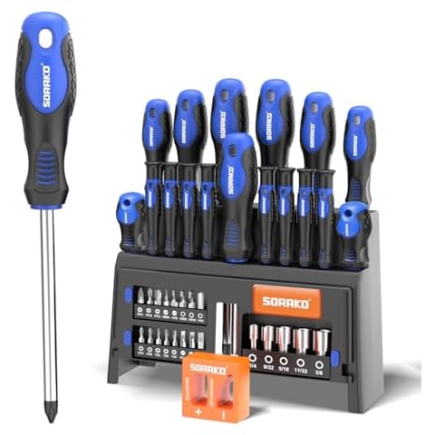 SORAKO 40-Piece Screwdriver Set, Multi-Purpose Magnetic Screwdriver Set with Case, Magnetic Screwdriver Set with Go-Thru Steel Blades | High Torque, Plastic Racking Cover