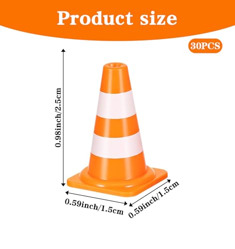 30Pcs Mini Traffic Cones, 1 Inch Plastic Small Orange Cones, Train Sets Scene Cone Party Decorations Construction Party Supplies, Durable Safety Markers