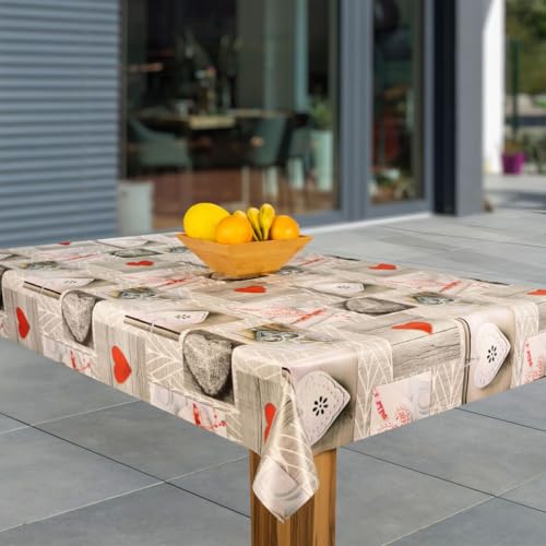 laro Wachstuch-Tischdecke Abwaschbar Garten-Tischdecke Wachstischdecke PVC Plastik-Tischdecken Eckig Meterware Wasserabweisend Abwischbar, Muster:Kiss-Herz. grau, Größe:140x200