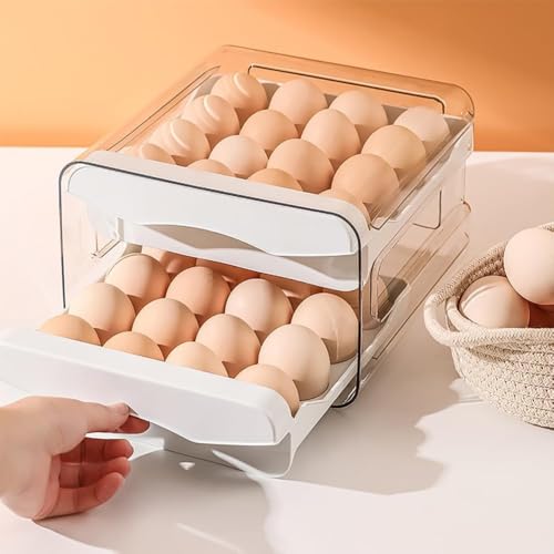 Organizador Porta Ovos Para Geladeira de 2 Andares Suporte Empilhável Resistente Bandeja com Espaço