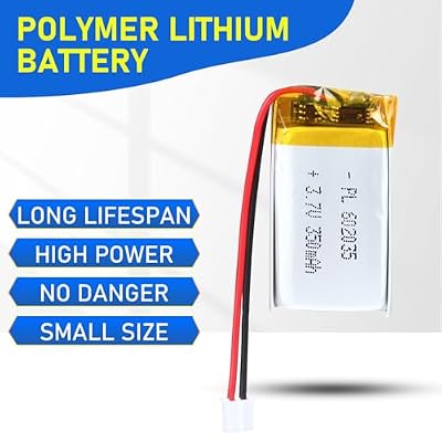 350mAh 602035 Rechargeable Lithium Polymer Battery Pack,3.7V Lipo Battery with JST PH2.0mm Connector for Electronic Device