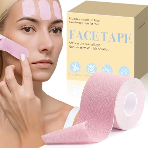 Face Tape, Face Lifting Tape for Wrinkle, Wrinkle Tape for Face, Kinesiology Tape for Face, Anti-Wrinkle Tape Facial Myofascial Lift Tape (Pink)