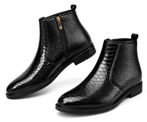 Image of Kraasa Orion-X Men's Vegan Leather Chelsea Boots - Classic Almond Toe Ankle Boots with Textured Finish | Formal & Smart Casual Boots