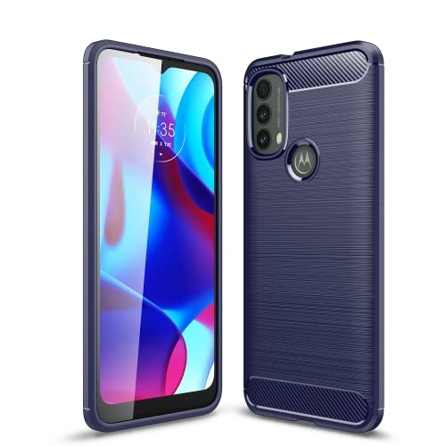 Image of NPRC Hybrid Ultra Slim Protective Case TPU Non-Slip Carbon Fiber Texture Shockproof Case Cover for Moto E40 - Blue