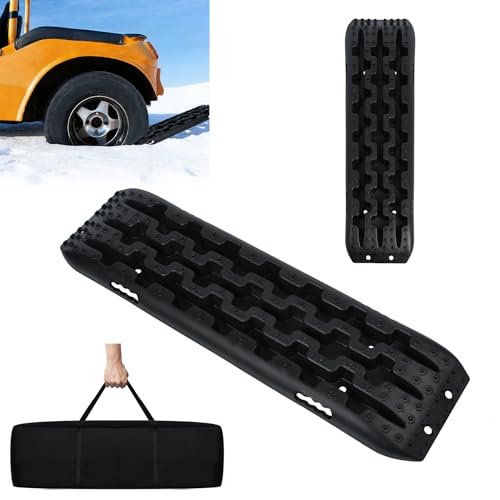 ACXIN 2 Stück Sandbleche Anfahrhilfe – 10T Offroad Recovery Boards Traktionsmatten Traktionshilfe Gripmatten – Offroad Zubehör Reifenleiter für PKW, LKW, Geländewagen, Wohnmobil, Schwarz
