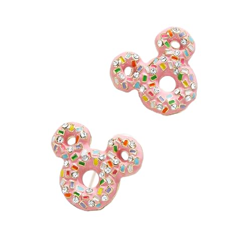 Disney Mickey Mouse Donut Stud Earrings - Fun Licensed Disney Earrings, Donut Earrings, Statement Earrings, Stud Earrings for Women, Novelty Earrings for Women, Themed Earrings - Pink/Multi