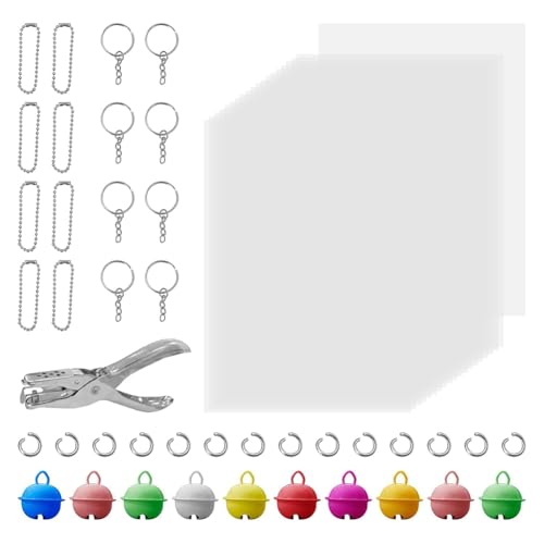 Rtxbvg Kit de Hojas de Plástico Retráctil con 20 Piezas de Papel Artístico Retráctil en Esmerilado y 90 Piezas de Llaveros y Accesorios de Joyería
