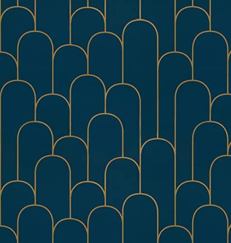 Yasinet Blue and Gold Peel and Stick Wallpaper Blue Geometric Contact Paper Stripe Removable Paper Self Adhesive Wallpaper Decorative for Wall Countertop Cabinet Furniture Vinyl Film 17.3”x118”