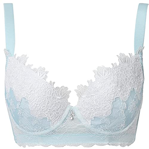 Soutien-gorge minimiseur en dentelle bleu clair bonnet 3/4 avec armatures en coton
