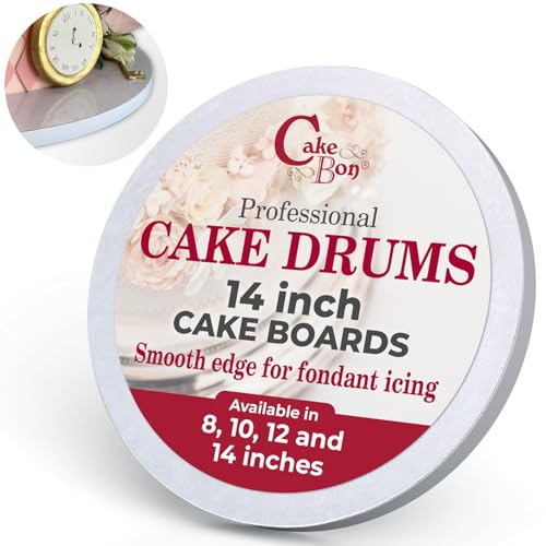 Image of Cakebon Cake Boards 14 inch White Round Cake Drums 1 /2 inch Thick Smooth Edge 3Pack