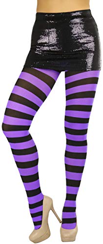 Image of ToBeInStyle Women's Wide Horizontal Contrast Stripe Tights Opaque Hosiery
