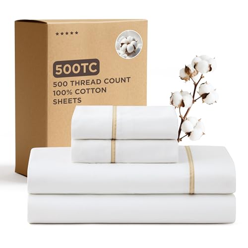 Bedsure 100% Cotton Sheets King Size Set - 500 Thread...