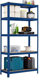 Neo 5 Tier Large Tall Steel Heavy Duty Garage Shed Pantry Standing Metal Shelving Racking Rack Unit Storage Organiser Racks 180x90x41 (Blue)