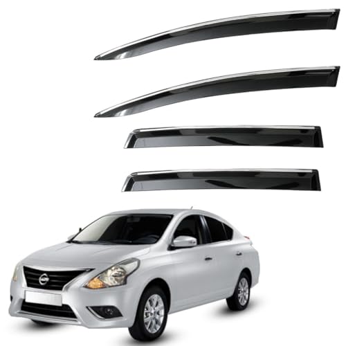 Image of CAR SAAZ Chrome Line Door Visor for Sunny (2014-2020)(Set of 4Pcs) | Rain Guard | Wind Deflector
