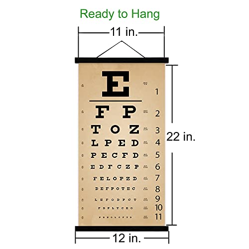 Asenart Vintage Eye Charts For Eye Exams 20 Feet, Eye Chart With Wooden Frame For Ophthalmology Office Wall Decor, Low Vision Canvas Eye Chart With Eye Occluder And Hand Pointer For Kids Gifts #TOP2