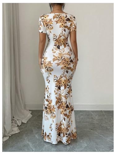 Image of Floerns Women's Floral Short Puff Sleeve Milkmaid Dress Boho A Line Long Dresses