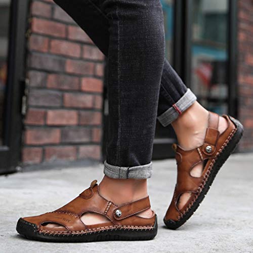 Men's Casual Leather Fashion Sandals Closed Toe Outdoor Fisherman Hiking Shoes Wide Width House Slippers Lightweight Summer Water Shoes3