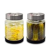 Fermentierglas 1L mit Deckel: 2 Stück Doppelanschluss-Auslassventil Gärglas für Haushaltsfermenter- Sauerkraut Fermentationsglas mit Präzisionswaage-Rutschfest Einmachglas für Gurken und Radieschen