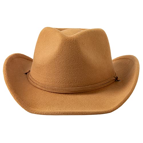 Image of Jastore Kids Girls Boys Wide Brim Western Cowboy Cowgirl Hat with Wind Lanyard Felt Fedora Hat