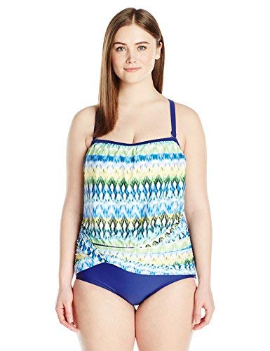 Seekers Contour Women's Ikat Print Blouson One Piece Swimsuit with Fixed Cups