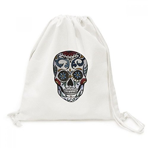 Illustration crâne Mexique sac cordon en toile grise de voyage